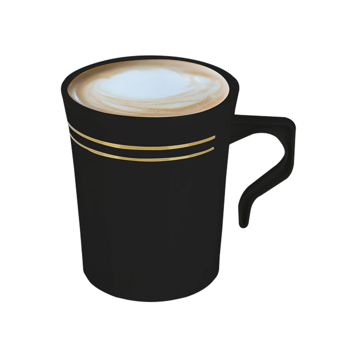 8 oz. Black with Gold Edge Rim Round Disposable Plastic Coffee Mugs