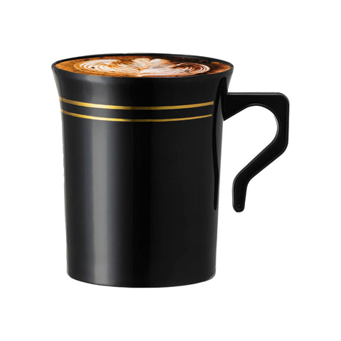8 oz. Black with Gold Edge Rim Round Plastic Coffee Mugs Secondary | The Kaya Collection