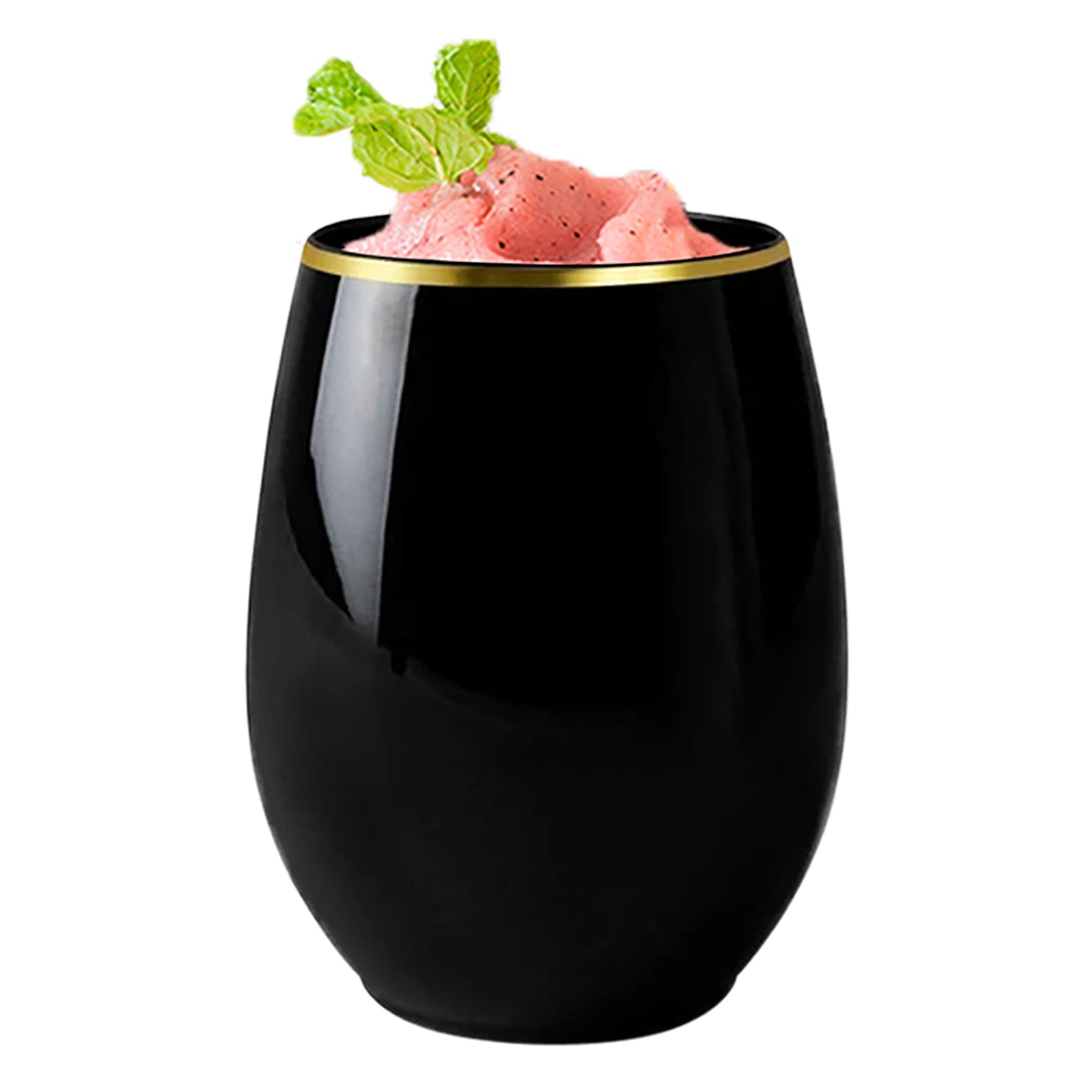 12 oz. Black with Gold Stemless Plastic Wine Glasses