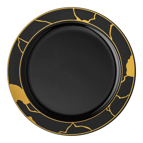 Black with Gold Marble Disposable Plastic Appetizer/Salad Plates (7.5