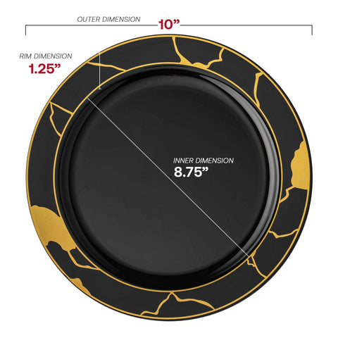 Black with Gold Marble Disposable Plastic Dinner Plates (10