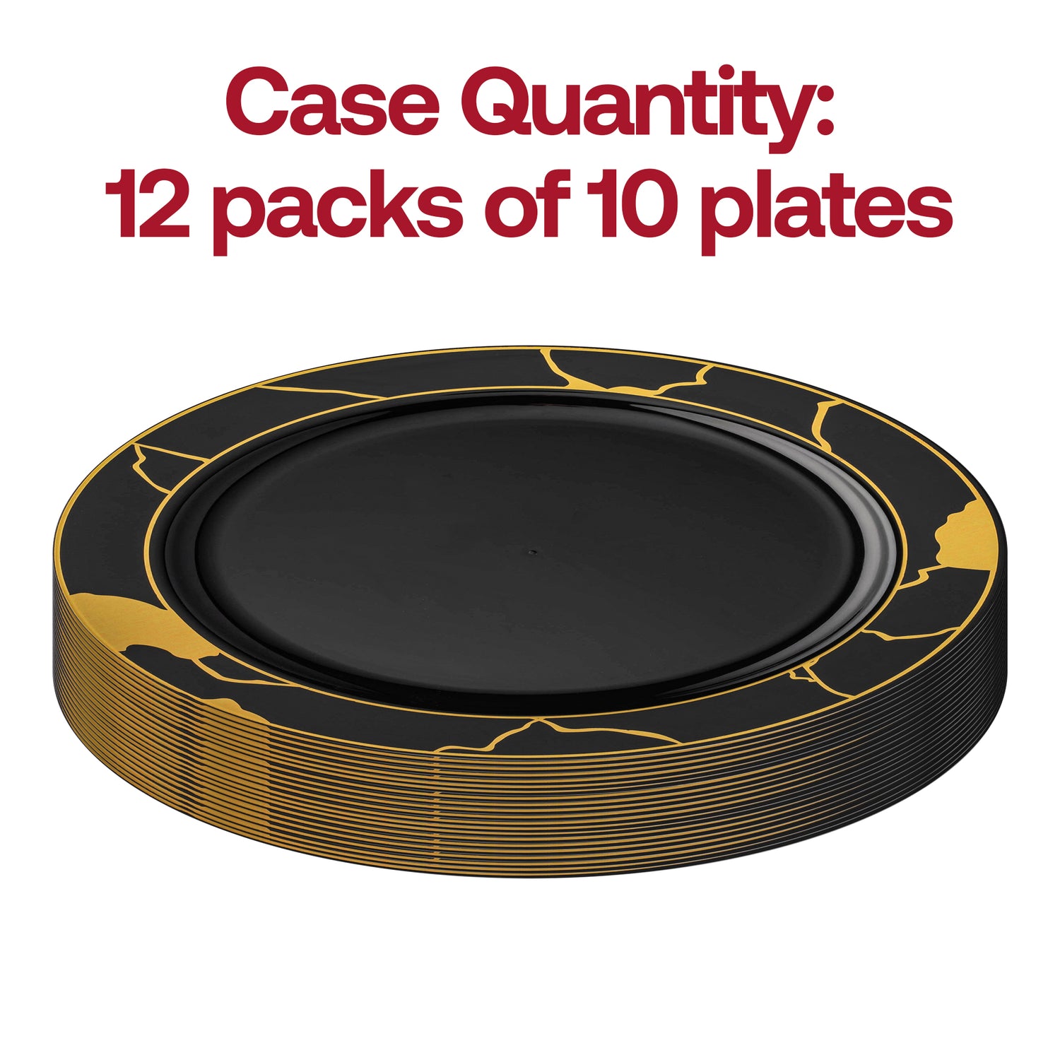 Black with Gold Marble Disposable Plastic Dinner Plates (10") Quantity | The Kaya Collection