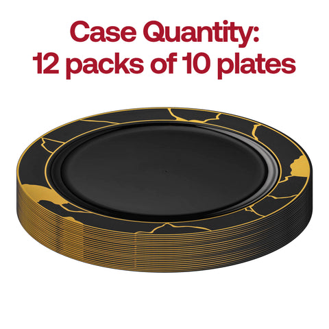 Black with Gold Marble Disposable Plastic Dinner Plates (10
