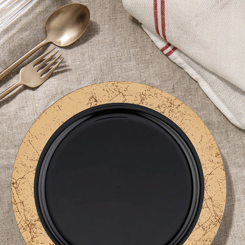 Black with Gold Marble Rim Disposable Plastic Salad Plates (7.5
