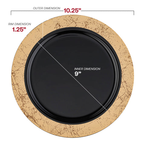 Black with Gold Marble Rim Disposable Plastic Dinner Plates (10.25