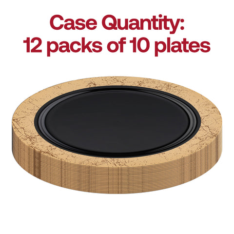 Black with Gold Marble Rim Disposable Plastic Dinner Plates (10.25