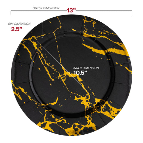 Black with Gold Marble Round Paper Charger Plates (13