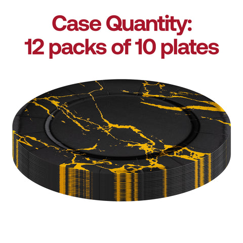 Black with Gold Marble Round Paper Charger Plates (13
