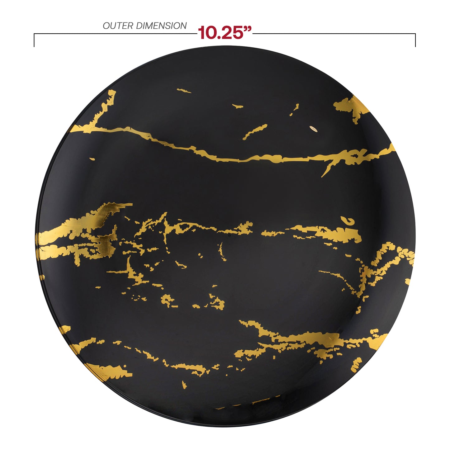 Black with Gold Stroke Round Plastic Disposable Dinner Plates (10.25")