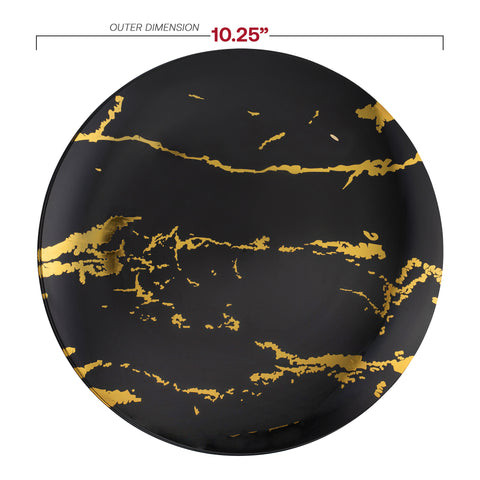 Black with Gold Stroke Round Plastic Disposable Dinner Plates (10.25
