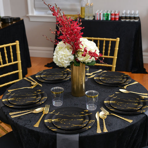 Black with Gold Stroke Round Plastic Disposable Dinner Plates (10.25