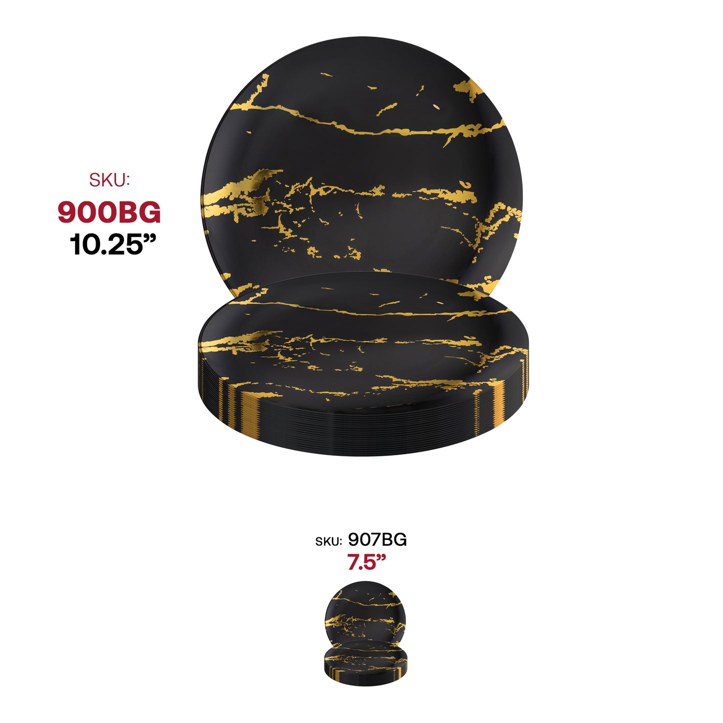 Black with Gold Stroke Round Plastic Disposable Dinner Plates (10.25")