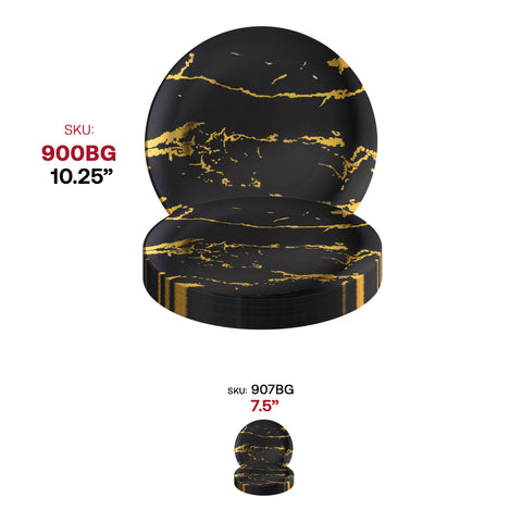 Black with Gold Stroke Round Plastic Disposable Dinner Plates (10.25