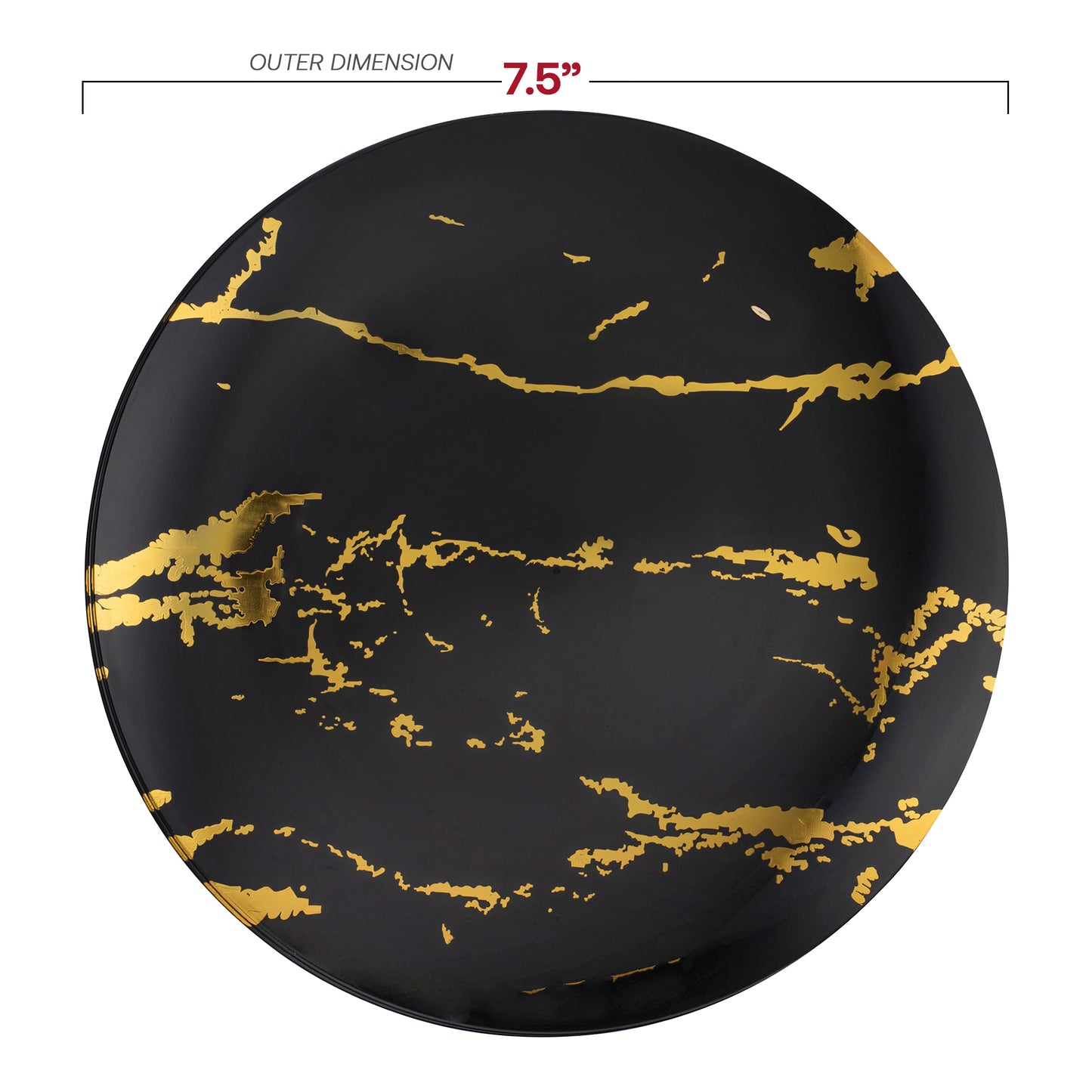 Black with Gold Stroke Round Disposable Plastic Salad Plates (7.5")
