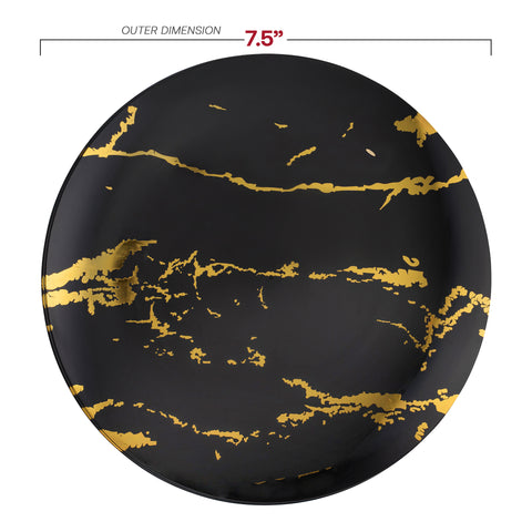 Black with Gold Stroke Round Disposable Plastic Salad Plates (7.5