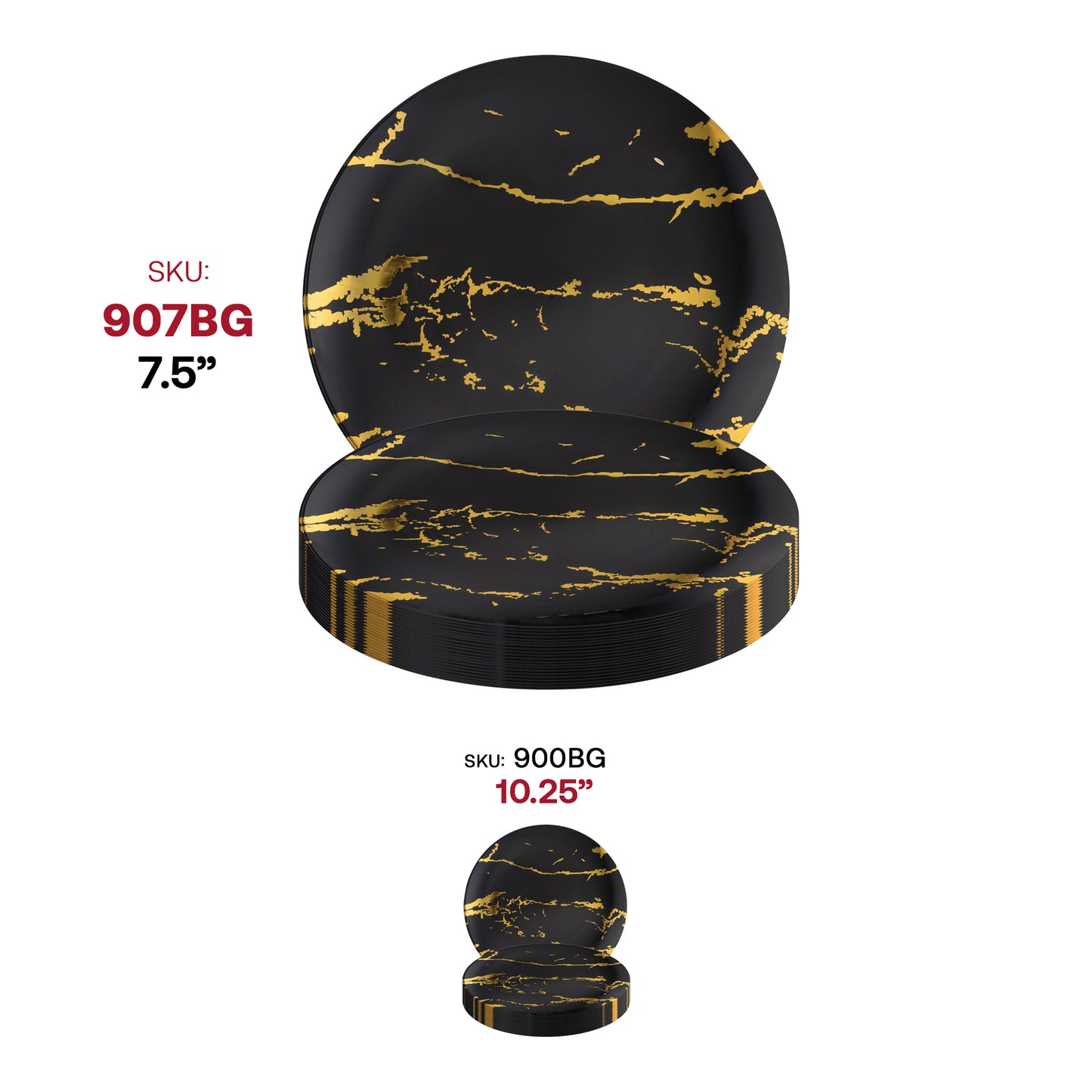 Black with Gold Stroke Round Disposable Plastic Salad Plates (7.5")