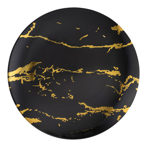 Black with Gold Stroke Round Disposable Plastic Salad Plates (7.5