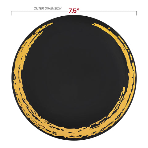 Black with Gold Moonlight Round Disposable Plastic Appetizer/Salad Plates | The Kaya Collection