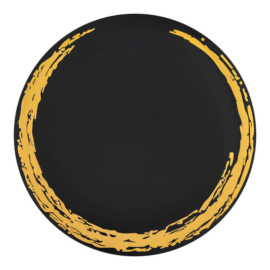 Black with Gold Moonlight Round Disposable Plastic Appetizer/Salad Plates (7.5") | The Kaya Collection