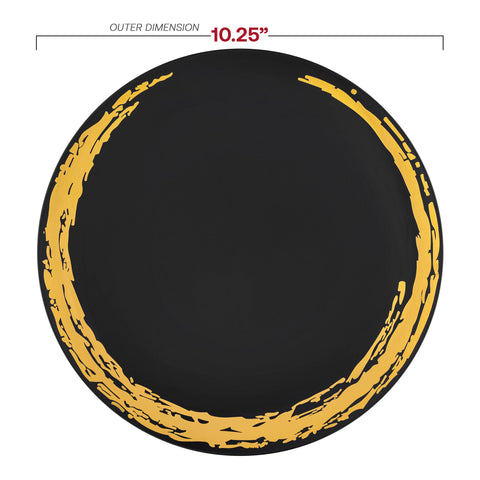 Black with Gold Moonlight Round Plastic Dinner Plates (10.25