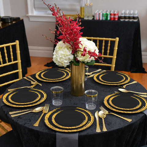 Black with Gold Moonlight Round Plastic Dinner Plates (10.25