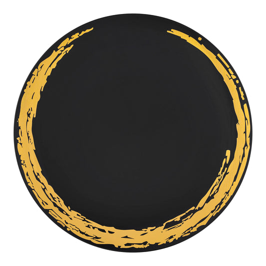 Black with Gold Moonlight Round Disposable Plastic Dinner Plates (10.25") | The Kaya Collection