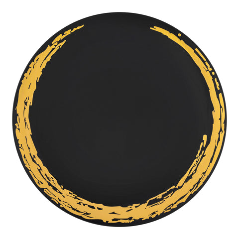Black with Gold Moonlight Round Plastic Dinner Plates (10.25