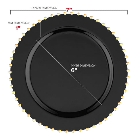 Black with Gold Pearl String Round Plastic Salad Plates (7”)