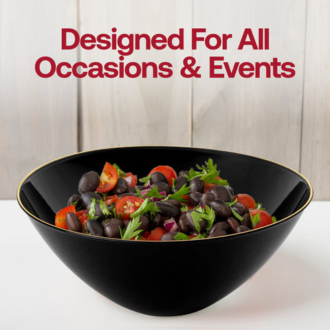 Black with Gold Rim Organic Round Disposable Plastic Bowls (32 oz.) Lifestyle | The Kaya Collection