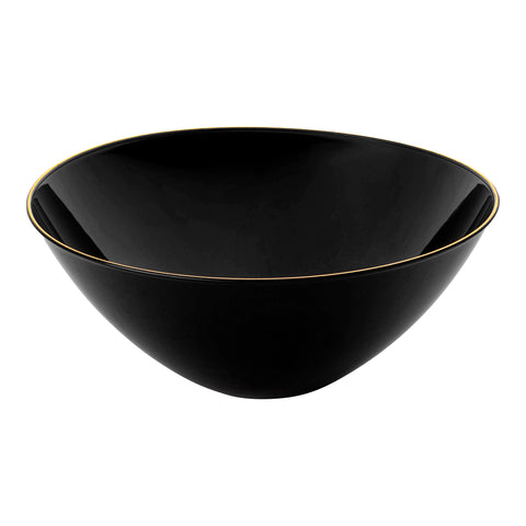 Black with Gold Rim Organic Round Disposable Plastic Bowls (32 oz.) | The Kaya Collection