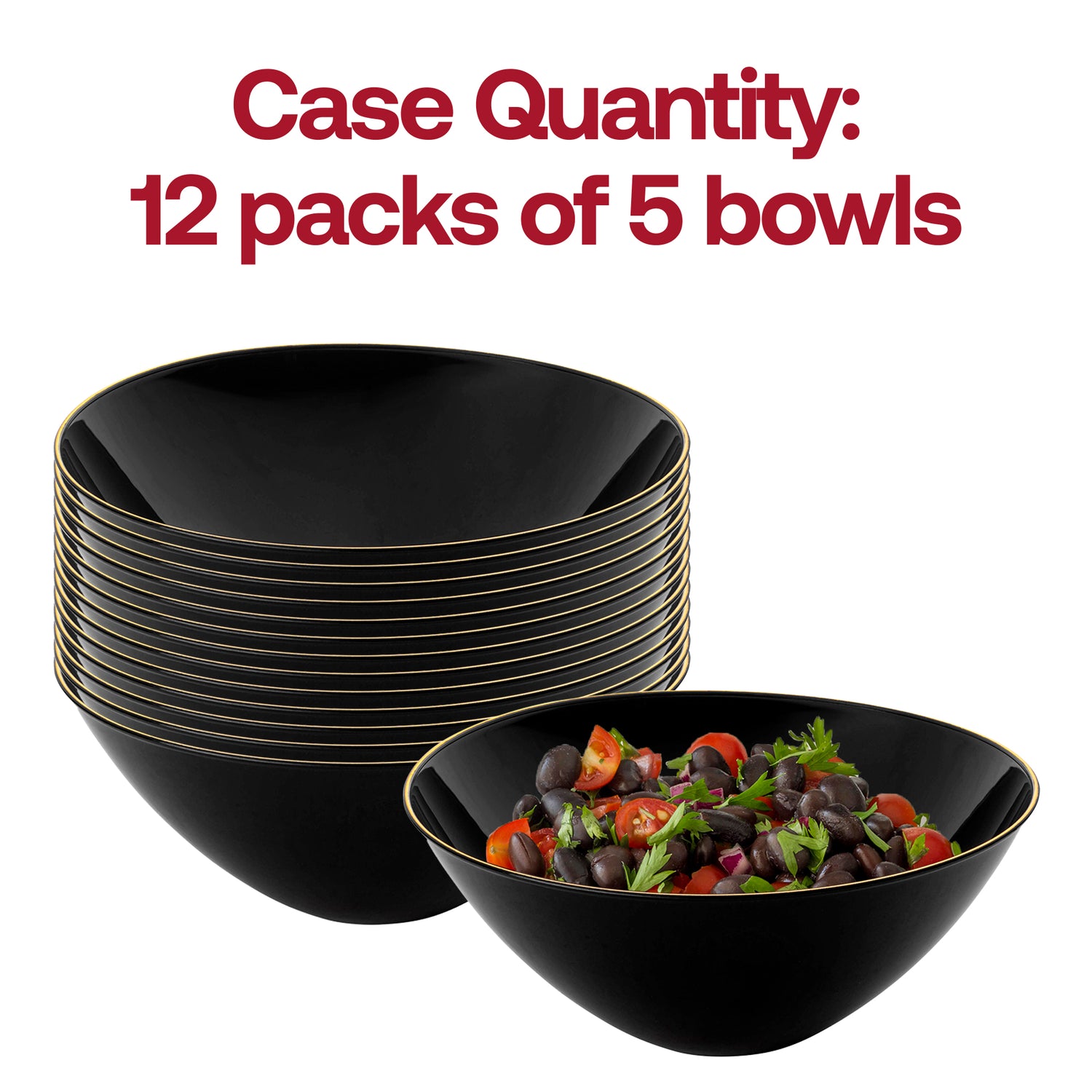 Black with Gold Rim Organic Round Disposable Plastic Bowls (32 oz.) Quantity | The Kaya Collection