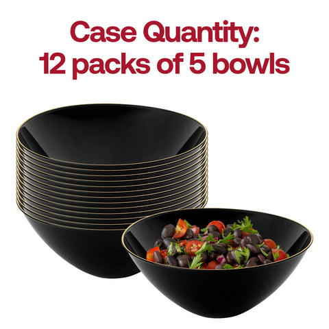 Black with Gold Rim Organic Round Disposable Plastic Bowls (32 oz.) Quantity | The Kaya Collection