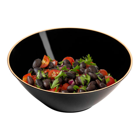 Black with Gold Rim Organic Round Disposable Plastic Dessert Bowls (6 oz.) Secondary | The Kaya Collection