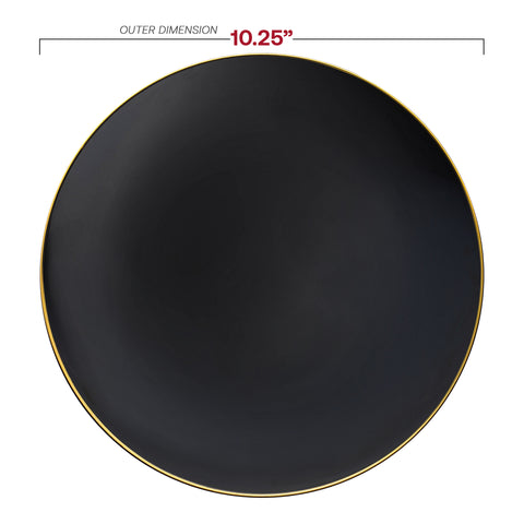 Black with Gold Rim Organic Round Disposable Plastic Dinner Plates (10.25