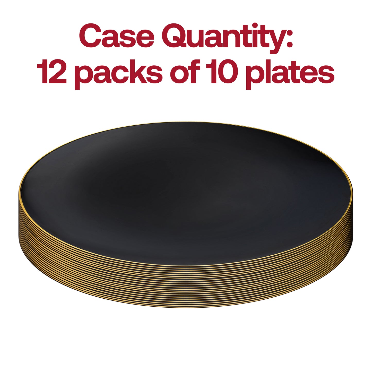 Black with Gold Rim Organic Round Disposable Plastic Dinner Plates (10.25") Quantity | The Kaya Collection