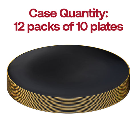 Black with Gold Rim Organic Round Disposable Plastic Dinner Plates (10.25