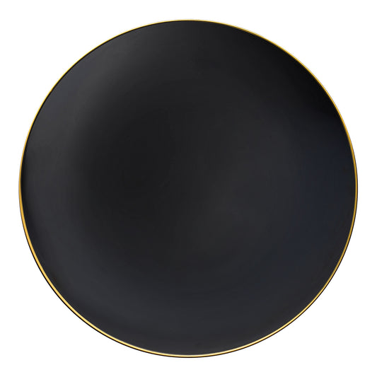 Black with Gold Rim Organic Round Disposable Plastic Dinner Plates (10.25") | The Kaya Collection