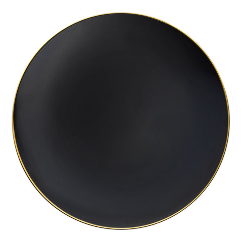 Black with Gold Rim Organic Round Disposable Plastic Dinner Plates (10.25