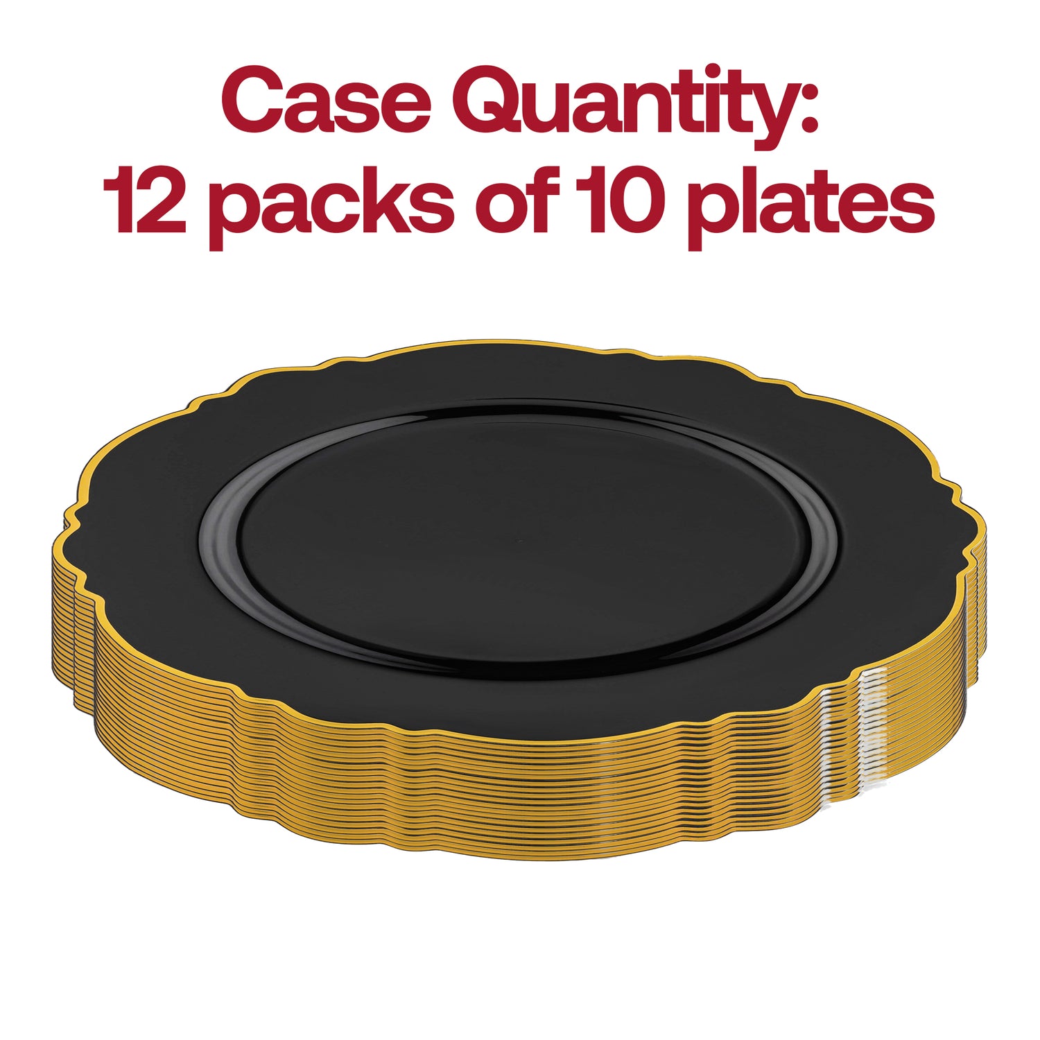 Black with Gold Rim Round Blossom Disposable Plastic Appetizer/Salad Plates (7.5") | The Kaya Collection