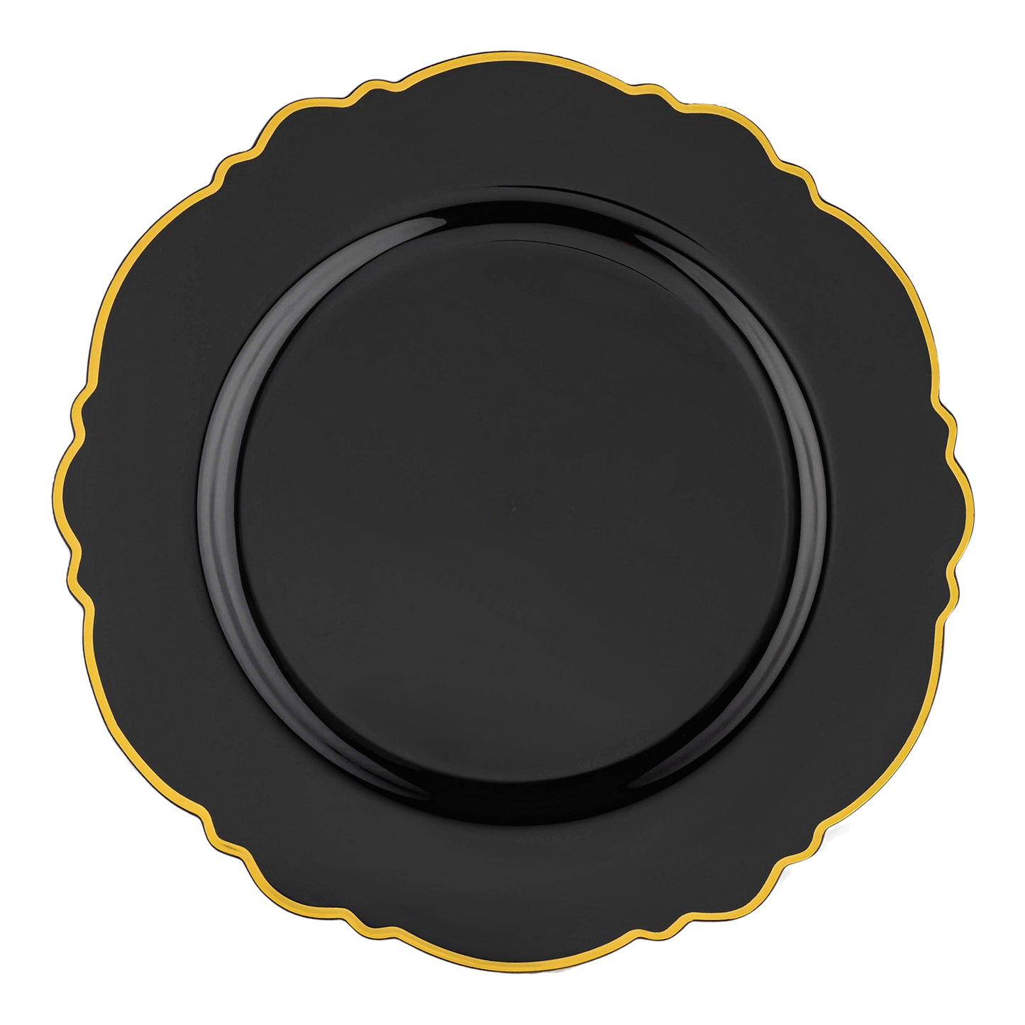 Black with Gold Rim Round Blossom Disposable Plastic Appetizer/Salad Plates (7.5") | The Kaya Collection
