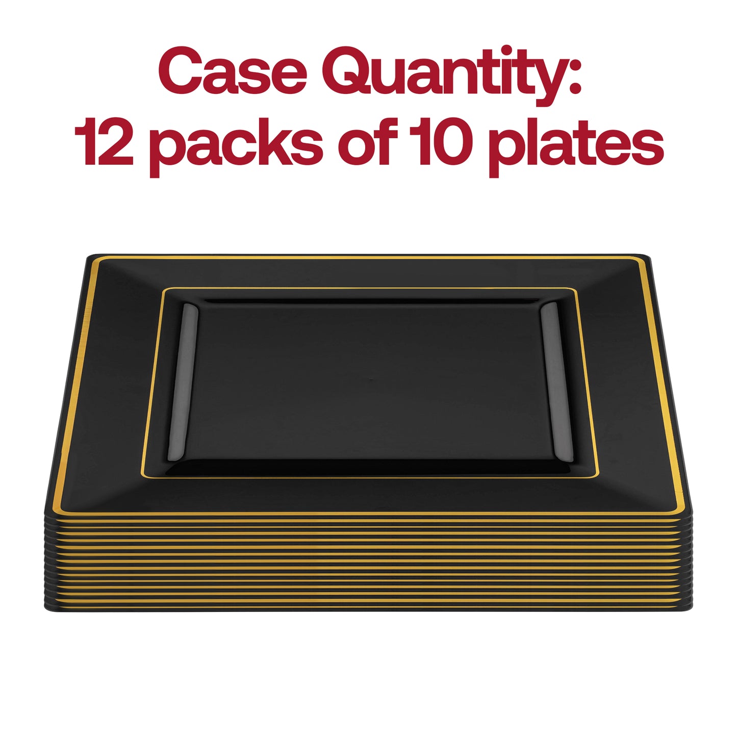 Black with Gold Square Edge Rim Plastic Salad Plates (6.5")