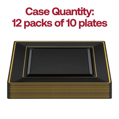 Black with Gold Square Edge Rim Plastic Salad Plates (6.5