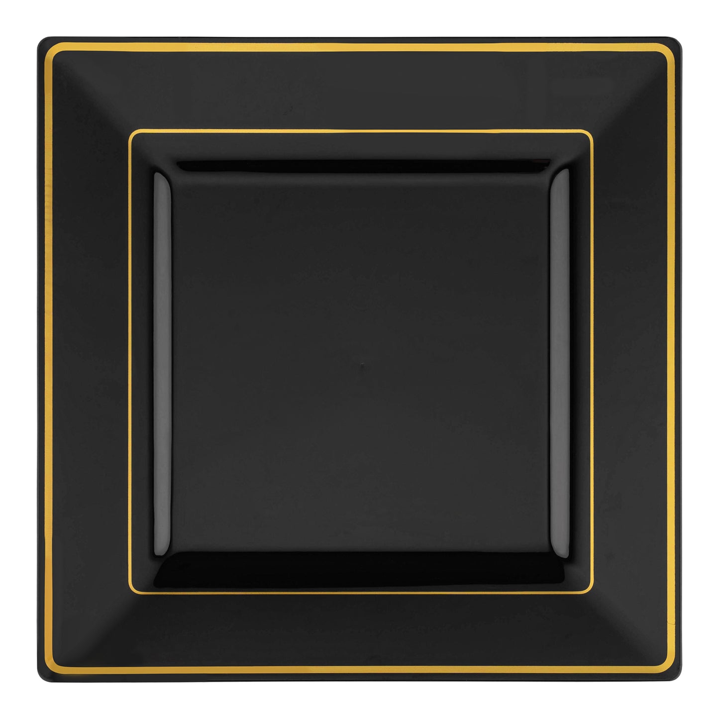 Black with Gold Square Edge Rim Plastic Salad Plates (6.5")