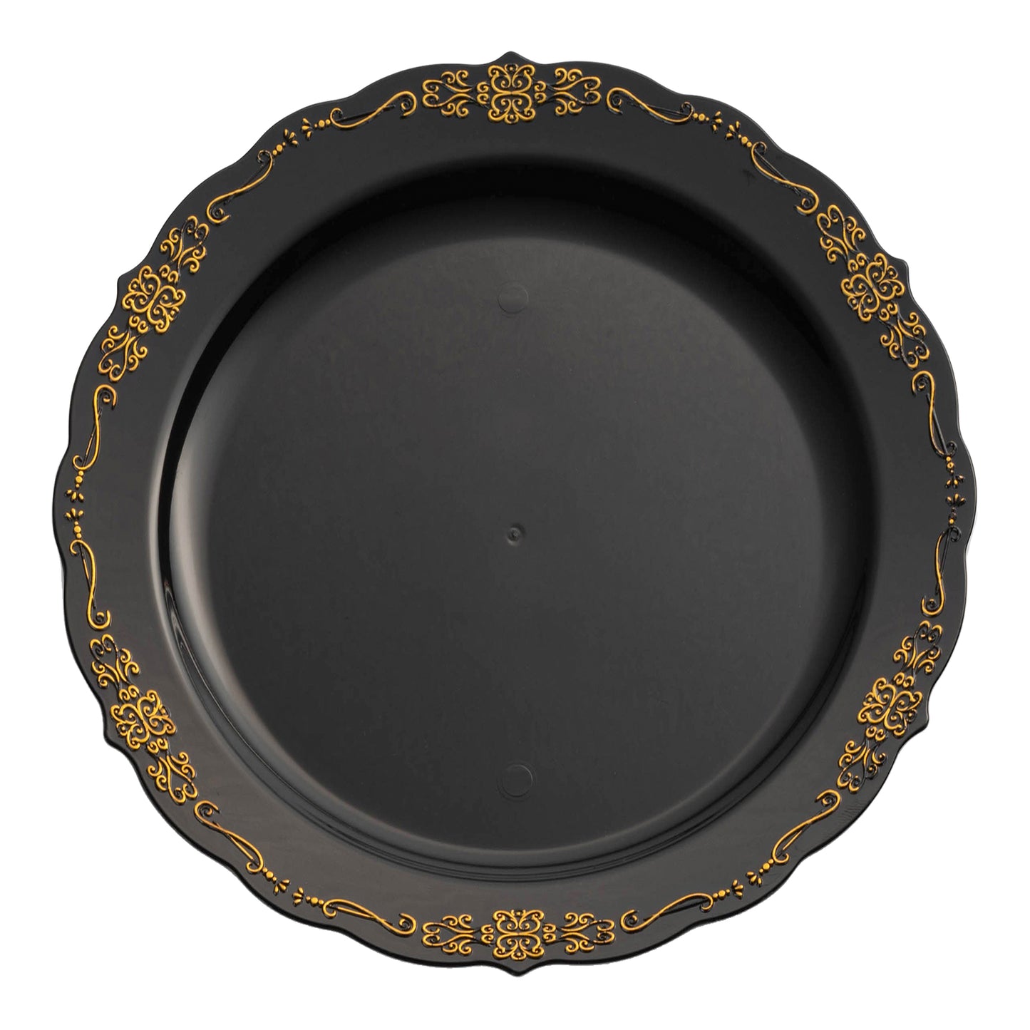 Black with Gold Vintage Round Plastic Disposable Dinner Plates (10") | The Kaya Collection
