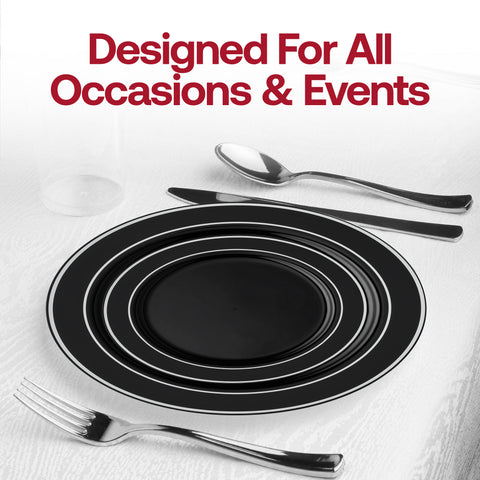 Black with Silver Edge Rim Plastic Appetizer/Salad Plates (7.5