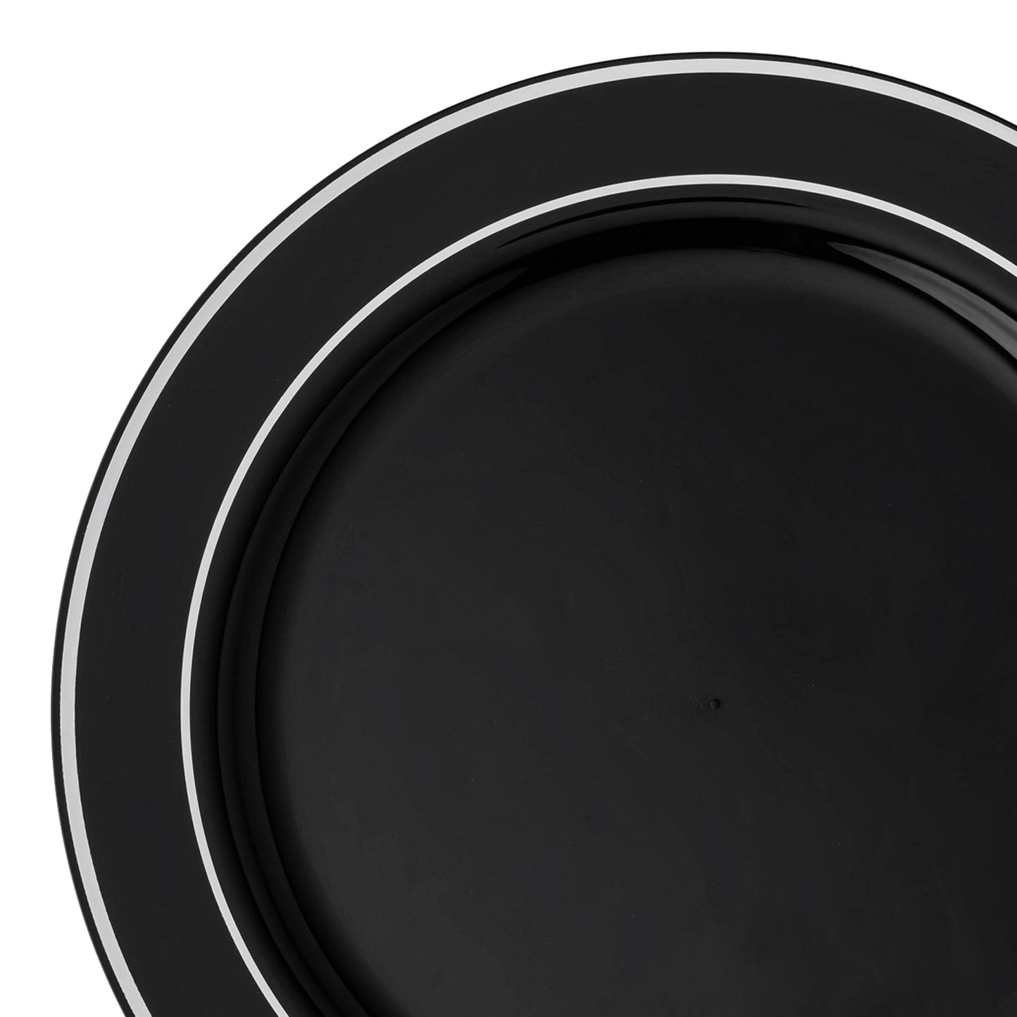 Black with Silver Edge Rim Plastic Dinner Plates (10.25") | The Kaya Collection
