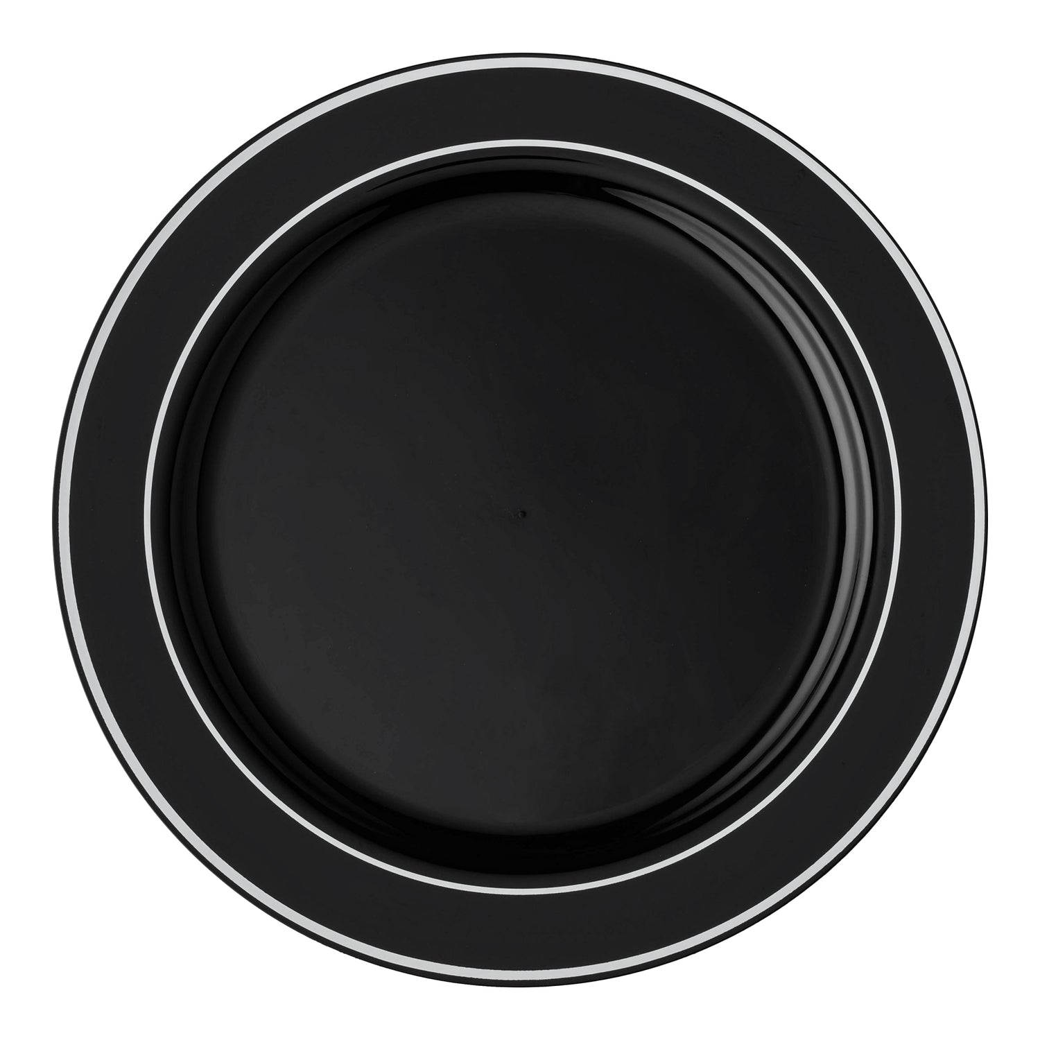 Black with Silver Edge Rim Plastic Dinner Plates (10.25") | The Kaya Collection