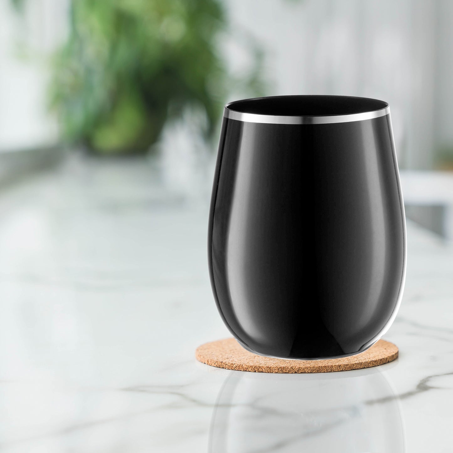 12 oz. Black with Silver Stemless Disposable Plastic Wine Glasses