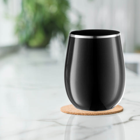 12 oz. Black with Silver Stemless Disposable Plastic Wine Glasses