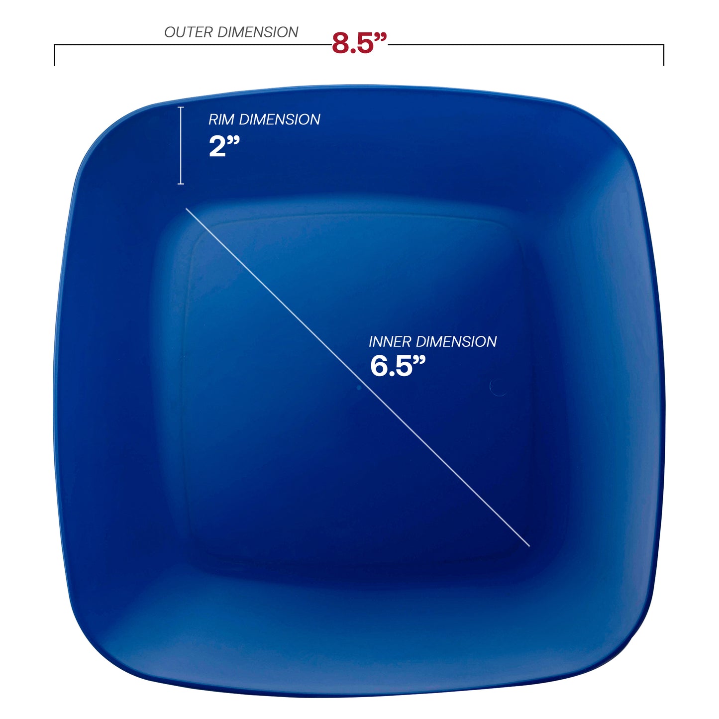 Blue Flat Rounded Square Plastic Buffet Plates (8.5")